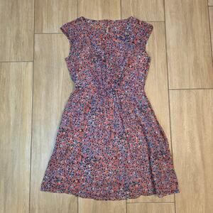 J.Crew 100% Silk Floral Midi Dress Size 4 Cap Sleeve Lined Pockets